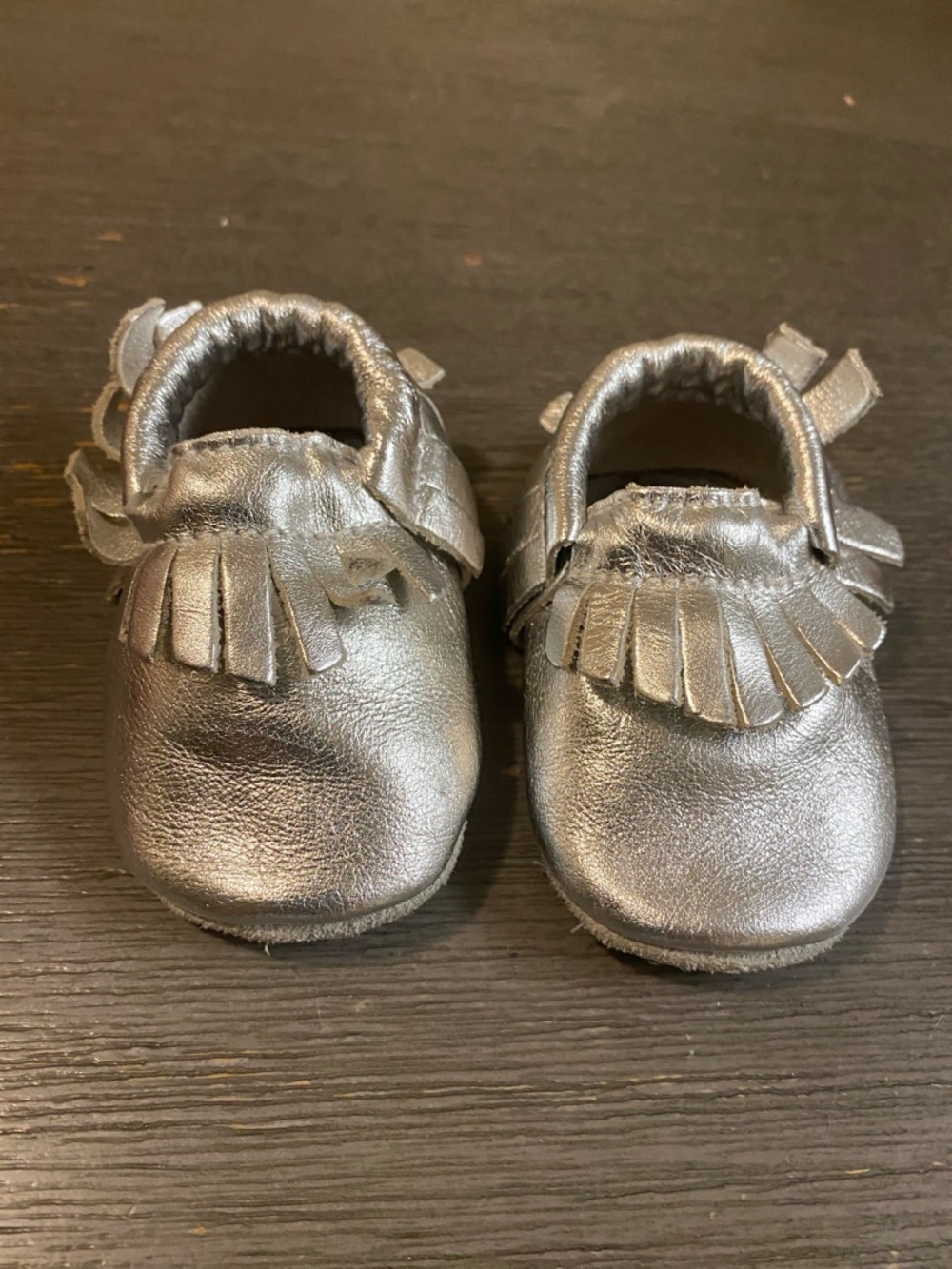 Bird Rock Silver Fringe Baby Moccasins